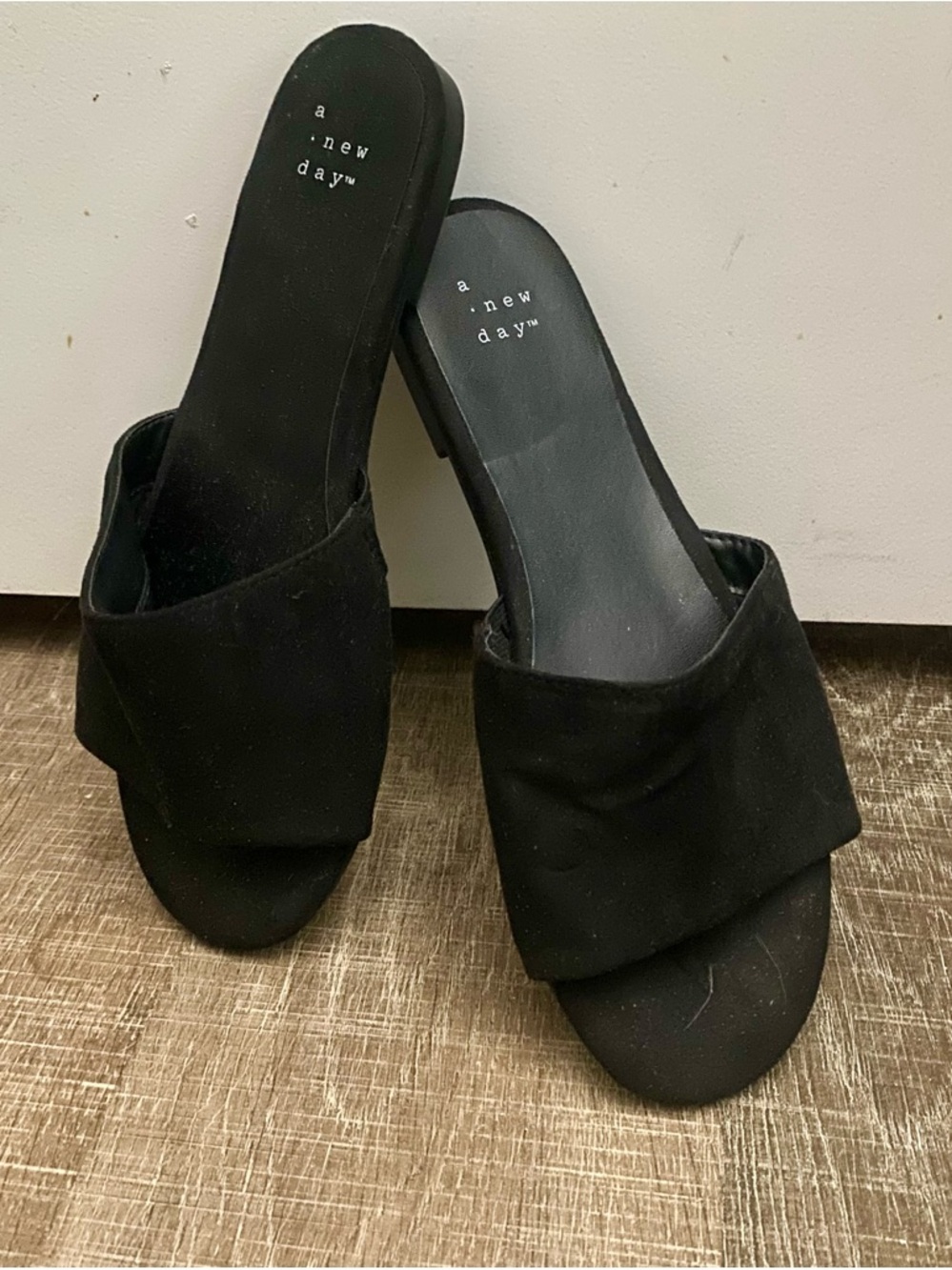 a new day Black Slide Mules with Wide Suede Strap